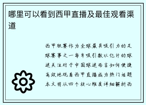哪里可以看到西甲直播及最佳观看渠道